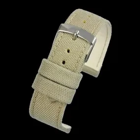 2 Piece Retro Pattern 24mm Canvas Military Watch Strap in Ivory / Khaki - The Ideal Durable Fabric Strap for Military Watches