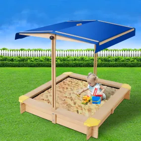 Adjustable Canopy Wooden Sandpit with Bench - Keezi, 101cm