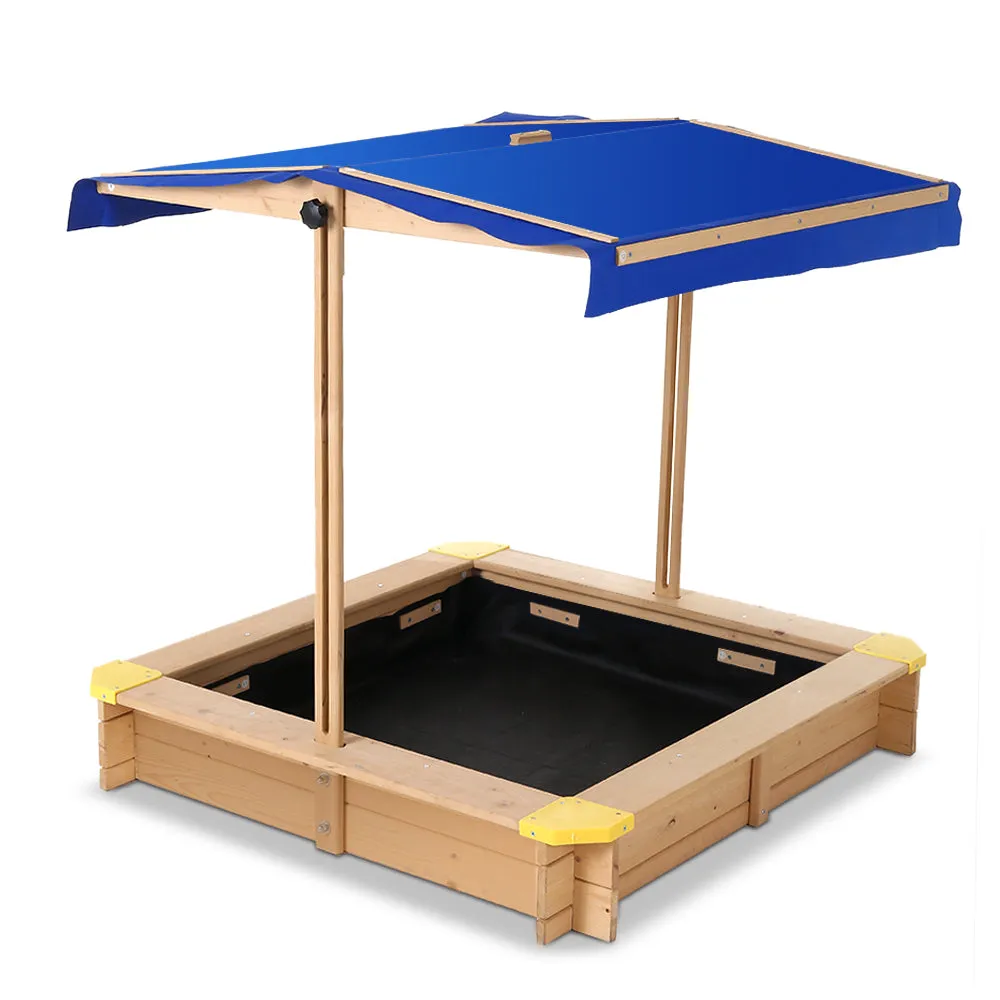 Adjustable Canopy Wooden Sandpit with Bench - Keezi, 101cm