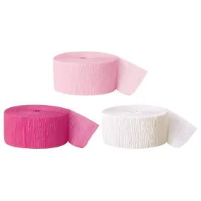 Blush Pink, Fuchsia Hot Pink, White Crepe Paper Streamer Hanging Decorative Kit