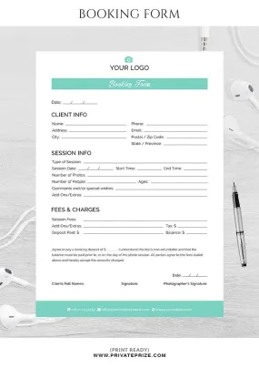 Booking form for photographers