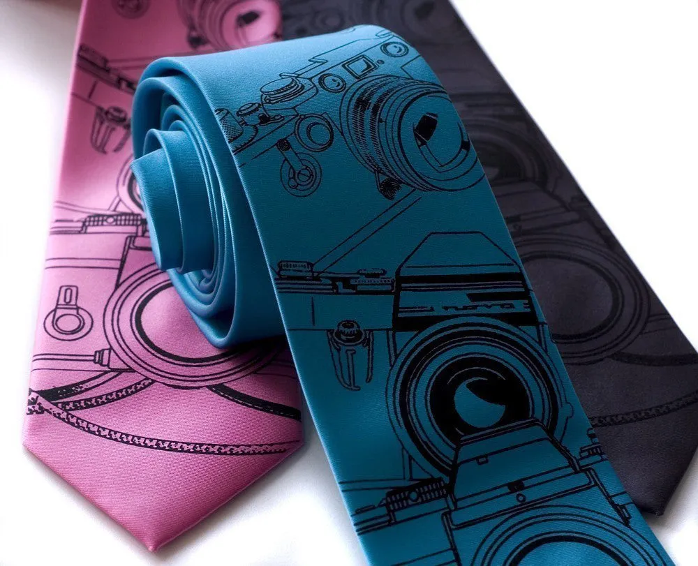 Camera Print Silk Necktie. Photographer's tie.