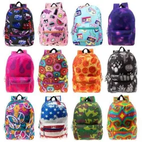 Case of [24] 17" Classic Kids Backpacks - 8 to 12 Assorted Fashion Prints