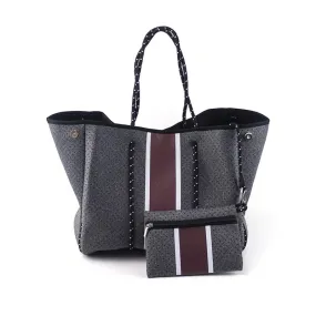 Charcoal with Merlot & White Stripe Neoprene Tote