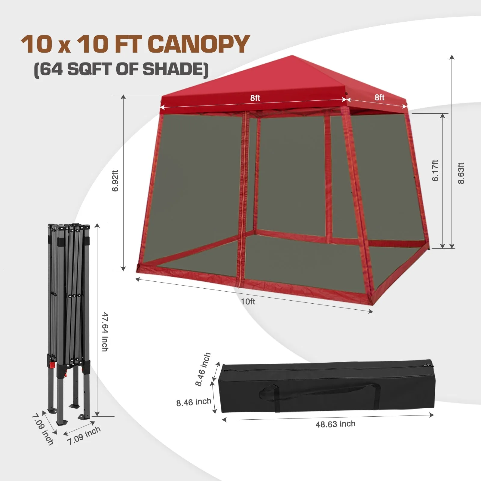 EAGLE PEAK 10x10 Slant Leg Easy Setup Pop Up Canopy Tent with Mosquito Netting 64 sqft of Shade