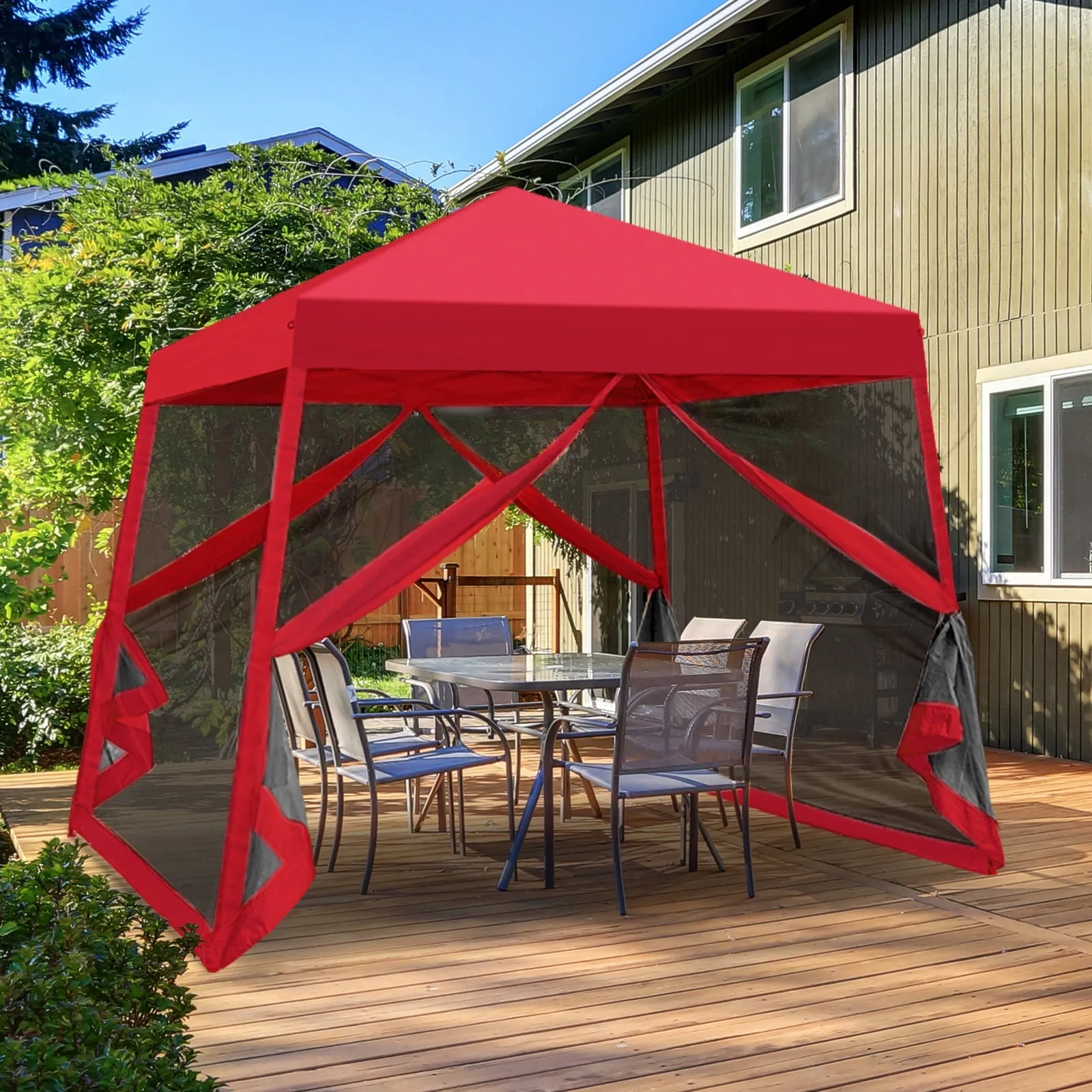 EAGLE PEAK 10x10 Slant Leg Easy Setup Pop Up Canopy Tent with Mosquito Netting 64 sqft of Shade