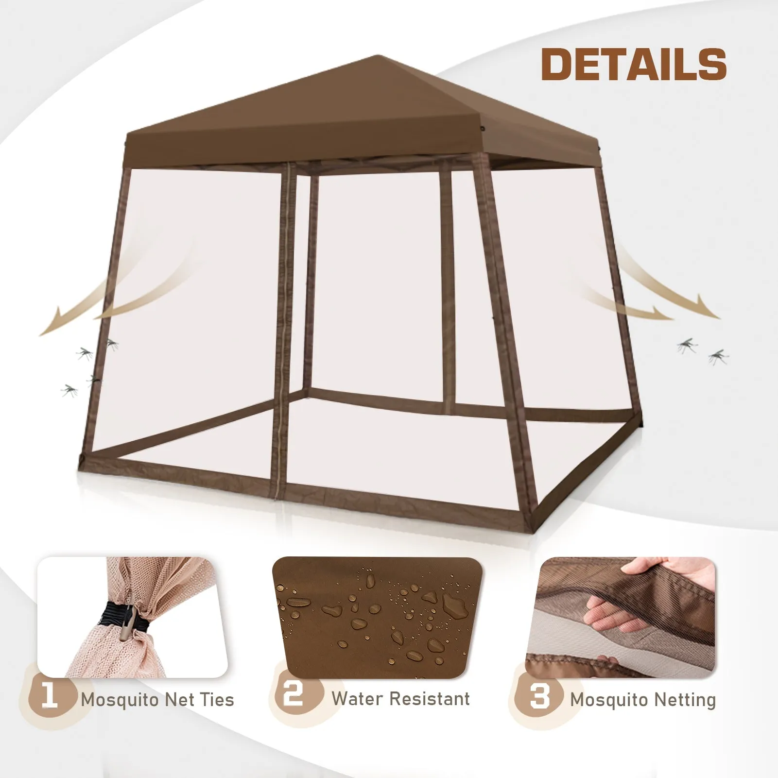 EAGLE PEAK 10x10 Slant Leg Easy Setup Pop Up Canopy Tent with Mosquito Netting 64 sqft of Shade