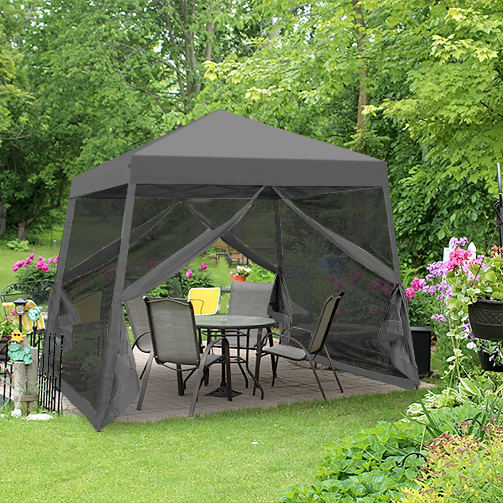 EAGLE PEAK 10x10 Slant Leg Easy Setup Pop Up Canopy Tent with Mosquito Netting 64 sqft of Shade