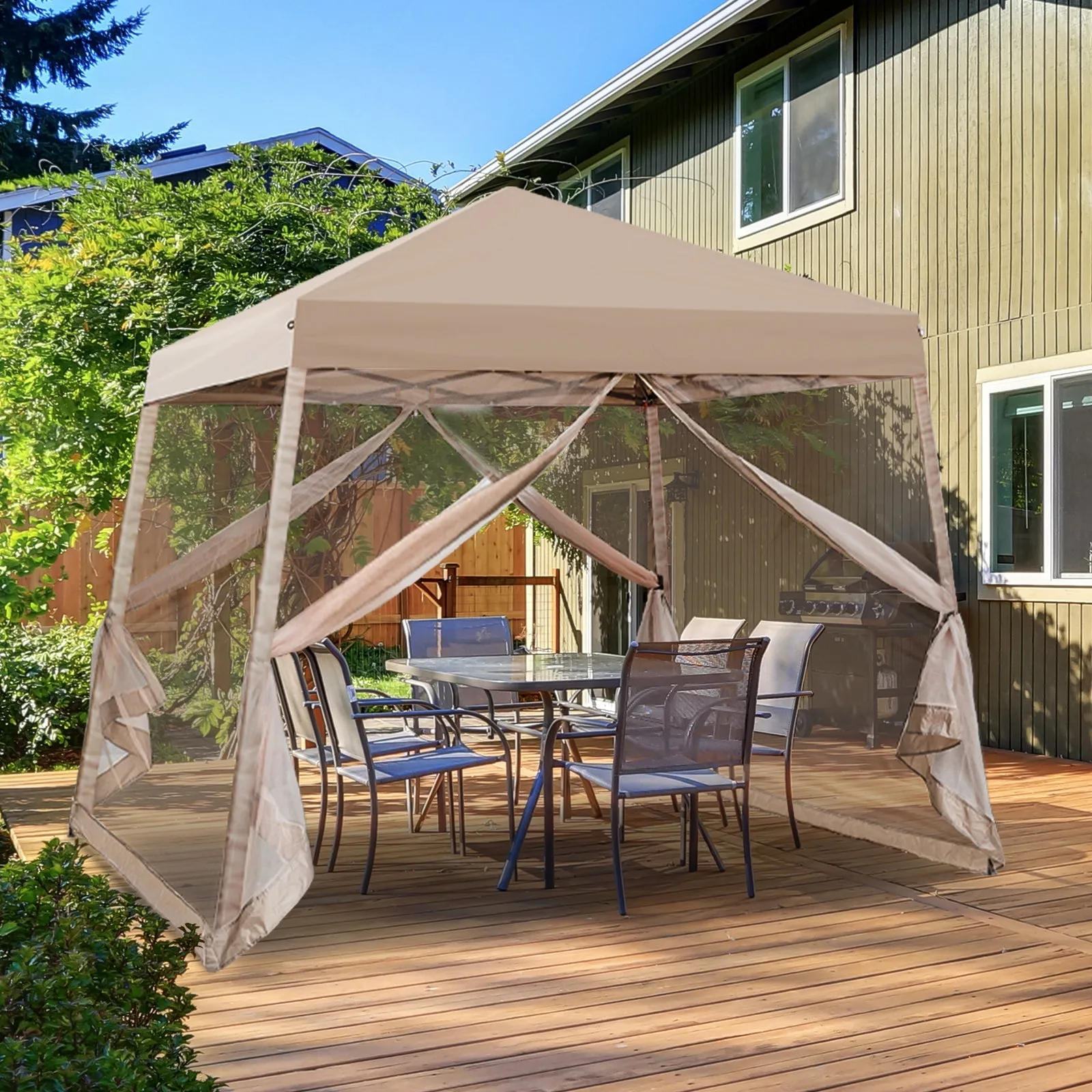 EAGLE PEAK 10x10 Slant Leg Easy Setup Pop Up Canopy Tent with Mosquito Netting 64 sqft of Shade