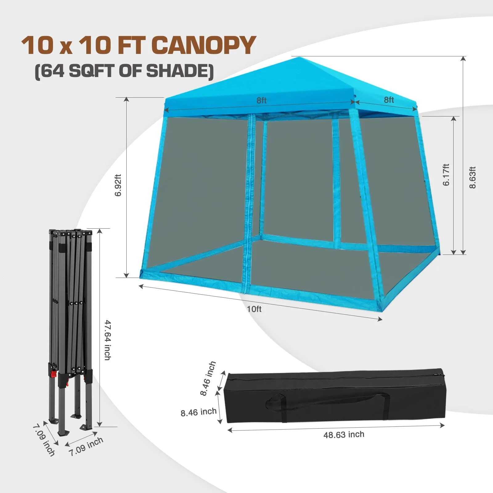 EAGLE PEAK 10x10 Slant Leg Easy Setup Pop Up Canopy Tent with Mosquito Netting 64 sqft of Shade