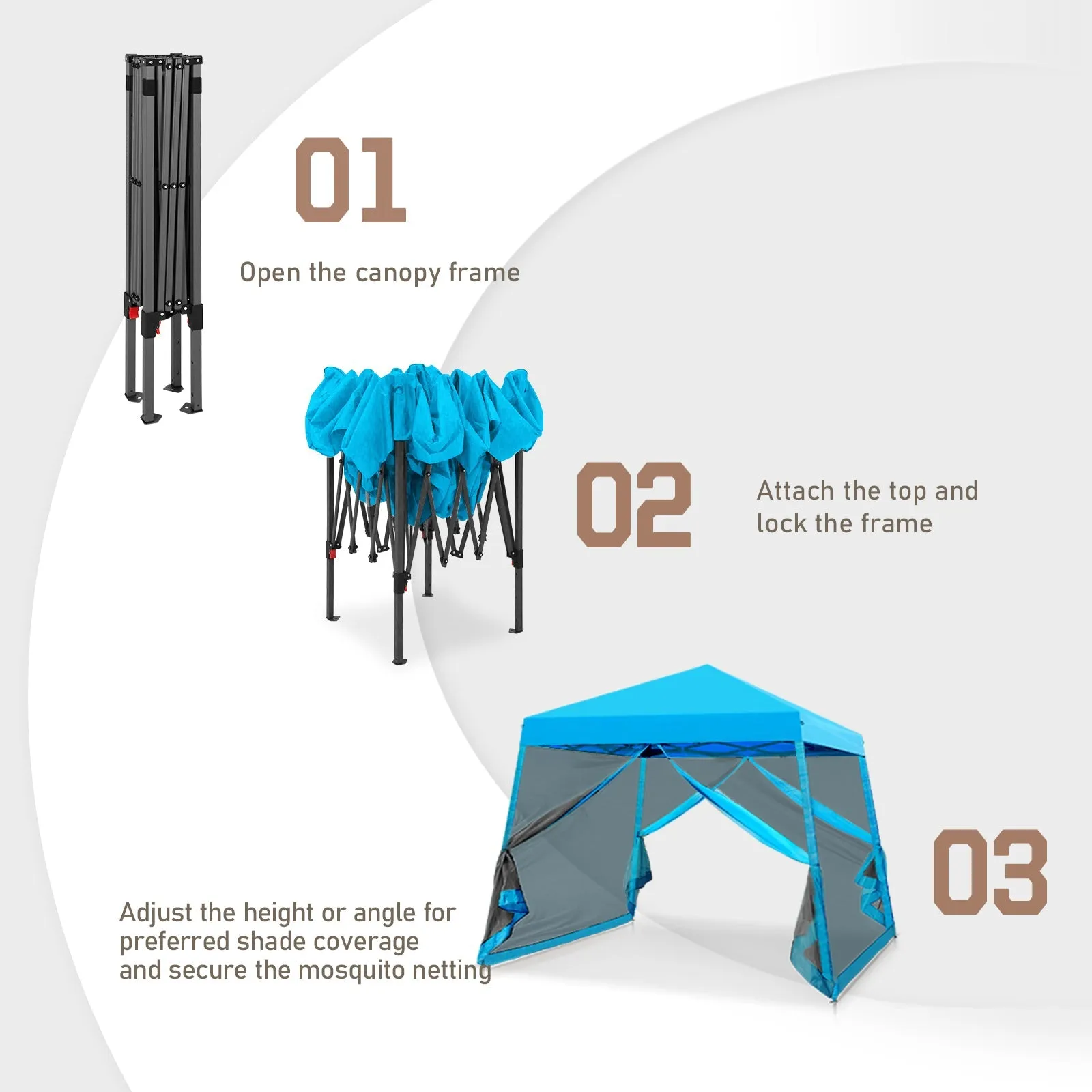 EAGLE PEAK 10x10 Slant Leg Easy Setup Pop Up Canopy Tent with Mosquito Netting 64 sqft of Shade