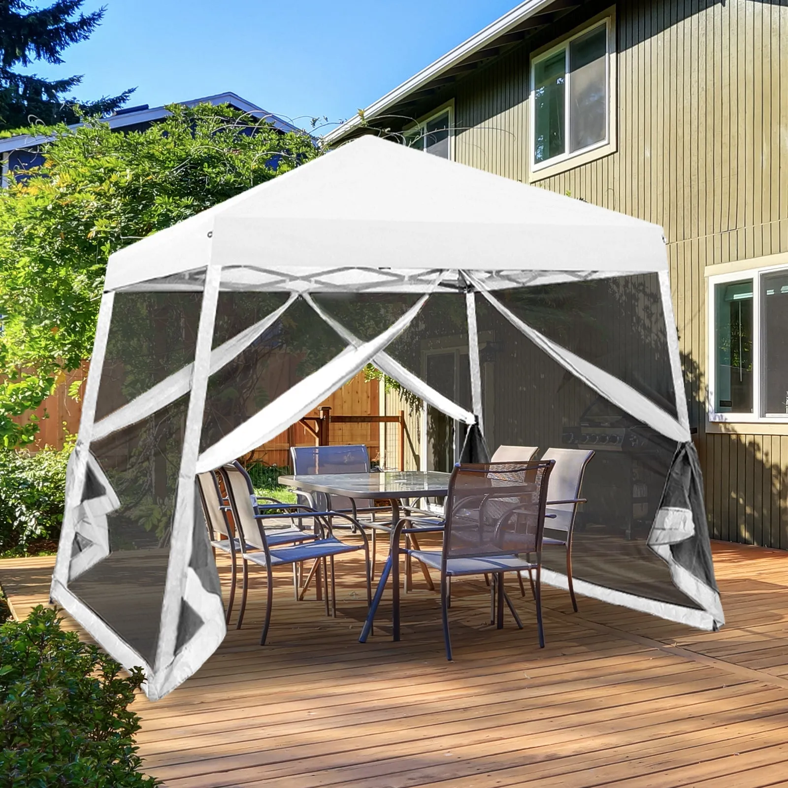 EAGLE PEAK 10x10 Slant Leg Easy Setup Pop Up Canopy Tent with Mosquito Netting 64 sqft of Shade