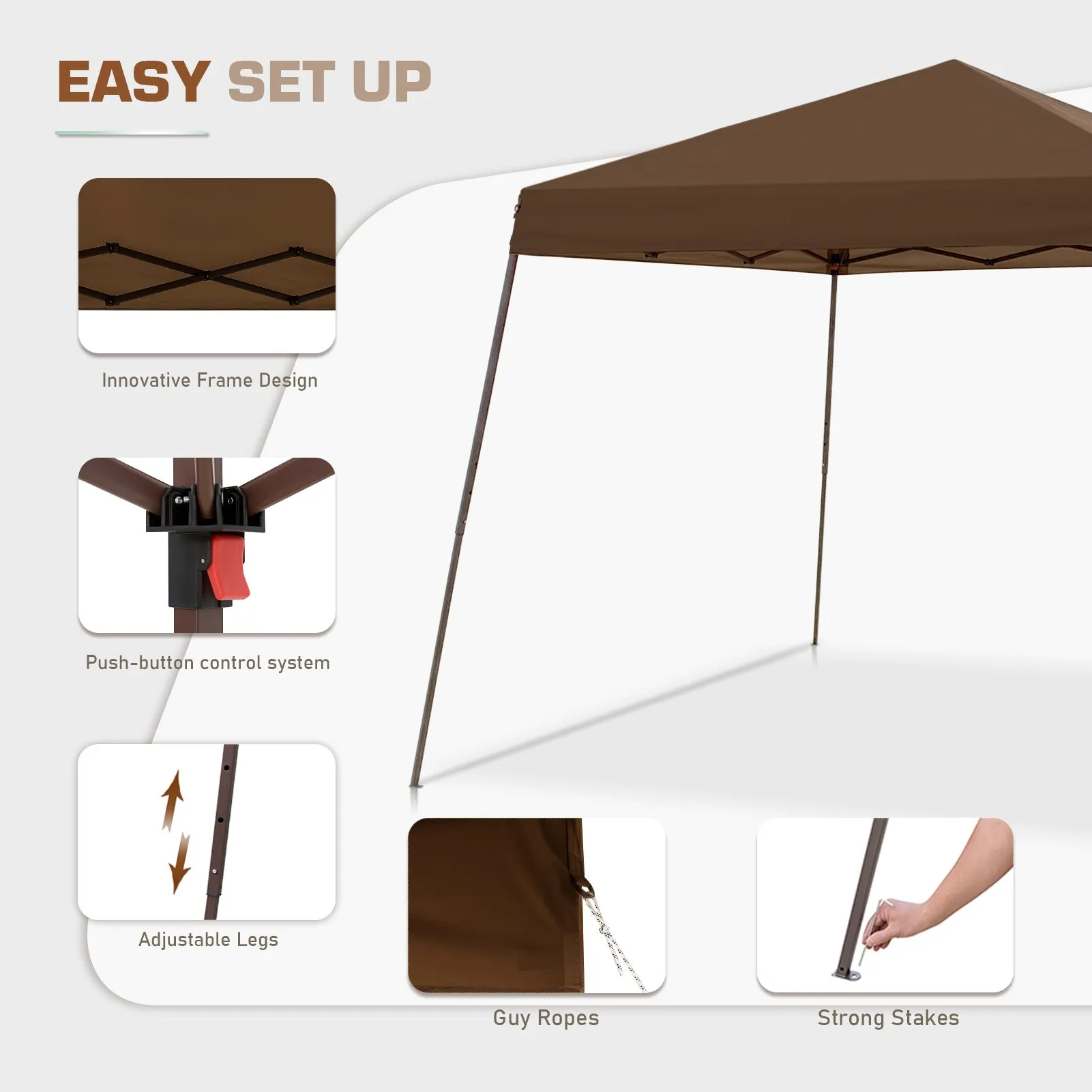 EAGLE PEAK 10x10 Slant Leg Easy Setup Pop Up Canopy Tent with Mosquito Netting 64 sqft of Shade