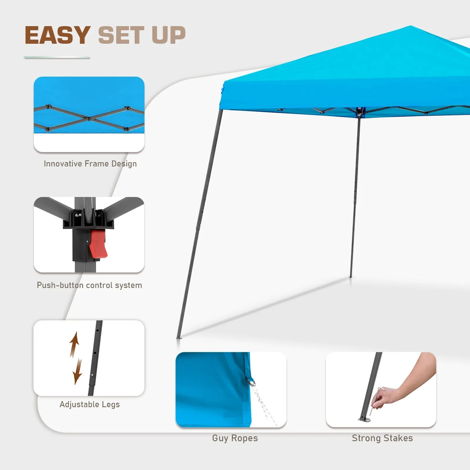 EAGLE PEAK 10x10 Slant Leg Easy Setup Pop Up Canopy Tent with Mosquito Netting 64 sqft of Shade