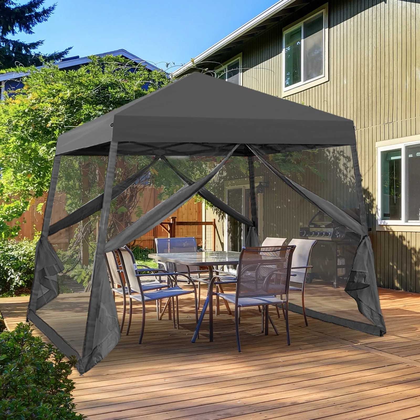 EAGLE PEAK 10x10 Slant Leg Easy Setup Pop Up Canopy Tent with Mosquito Netting 64 sqft of Shade