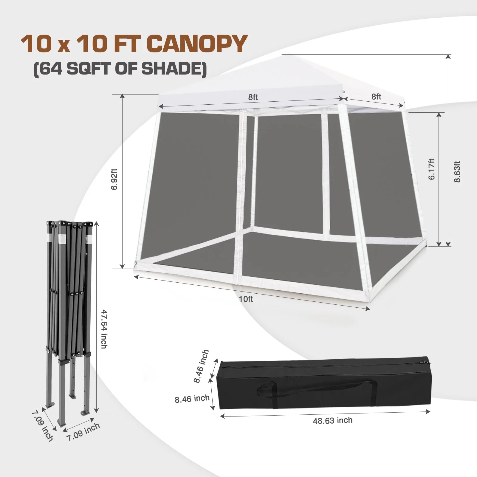 EAGLE PEAK 10x10 Slant Leg Easy Setup Pop Up Canopy Tent with Mosquito Netting 64 sqft of Shade