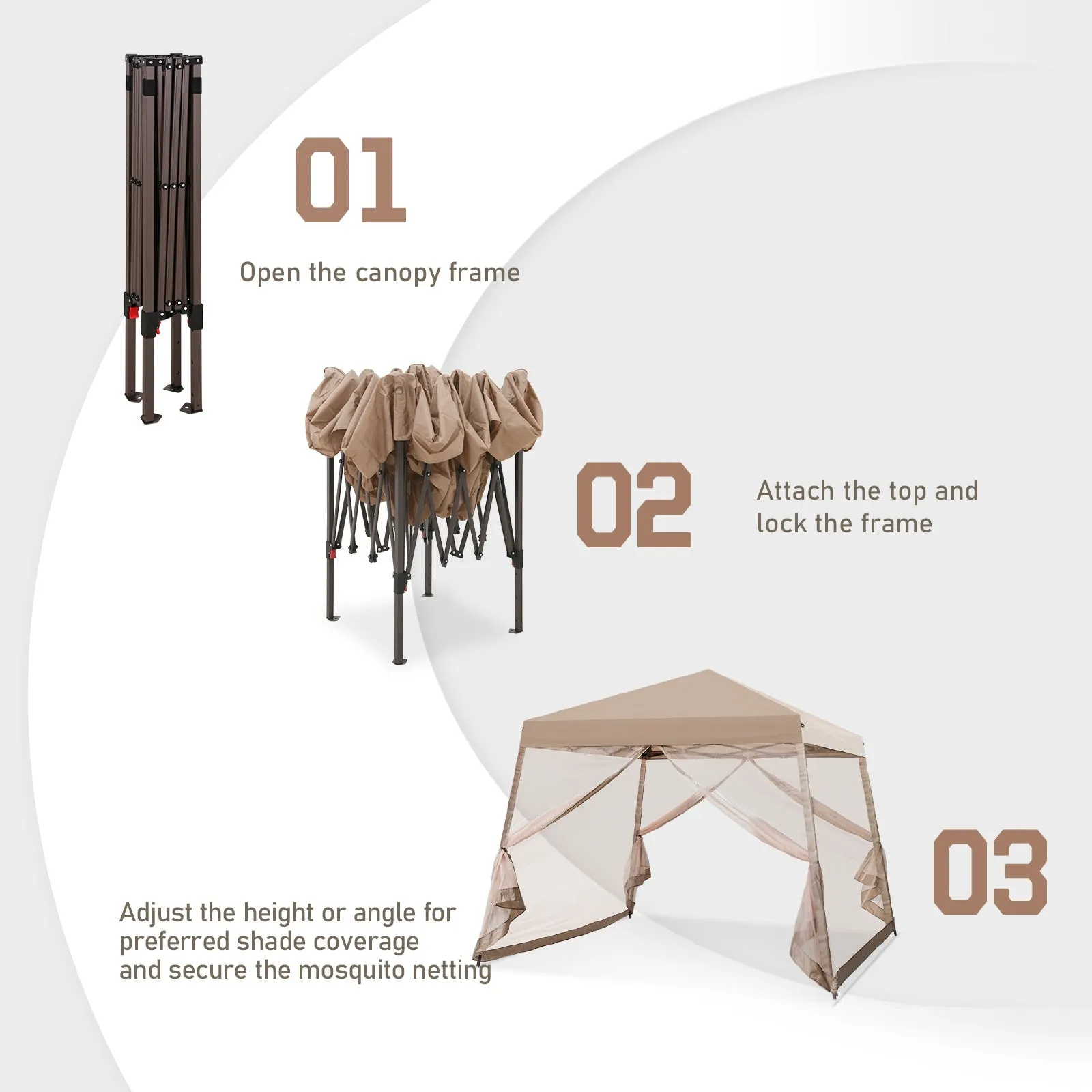 EAGLE PEAK 10x10 Slant Leg Easy Setup Pop Up Canopy Tent with Mosquito Netting 64 sqft of Shade