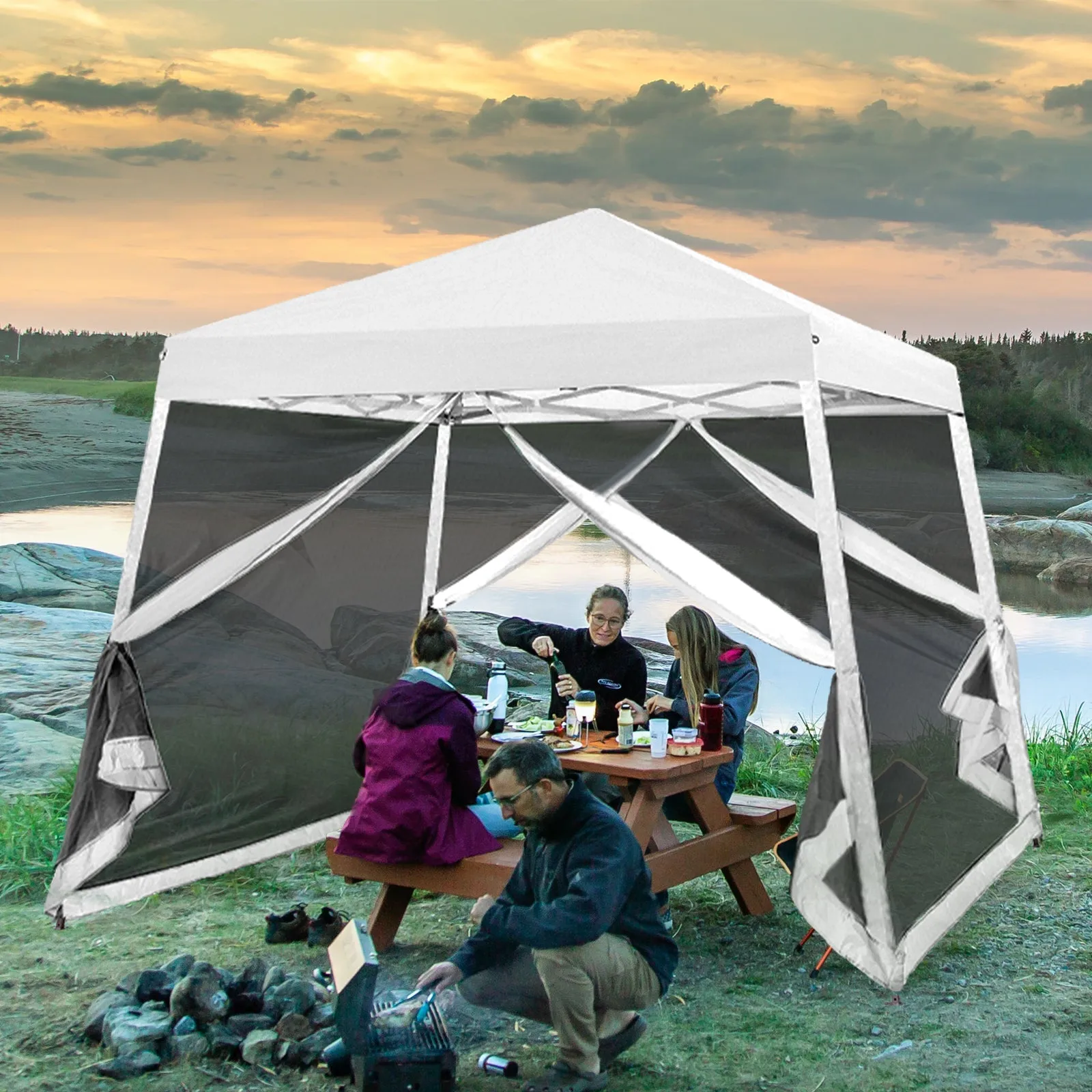 EAGLE PEAK 10x10 Slant Leg Easy Setup Pop Up Canopy Tent with Mosquito Netting 64 sqft of Shade