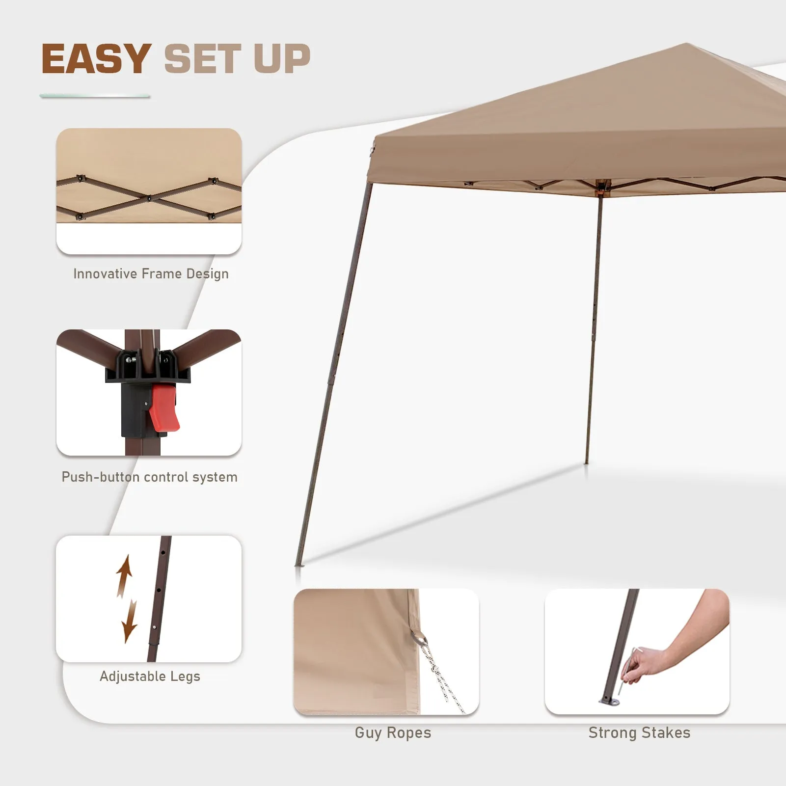 EAGLE PEAK 10x10 Slant Leg Easy Setup Pop Up Canopy Tent with Mosquito Netting 64 sqft of Shade