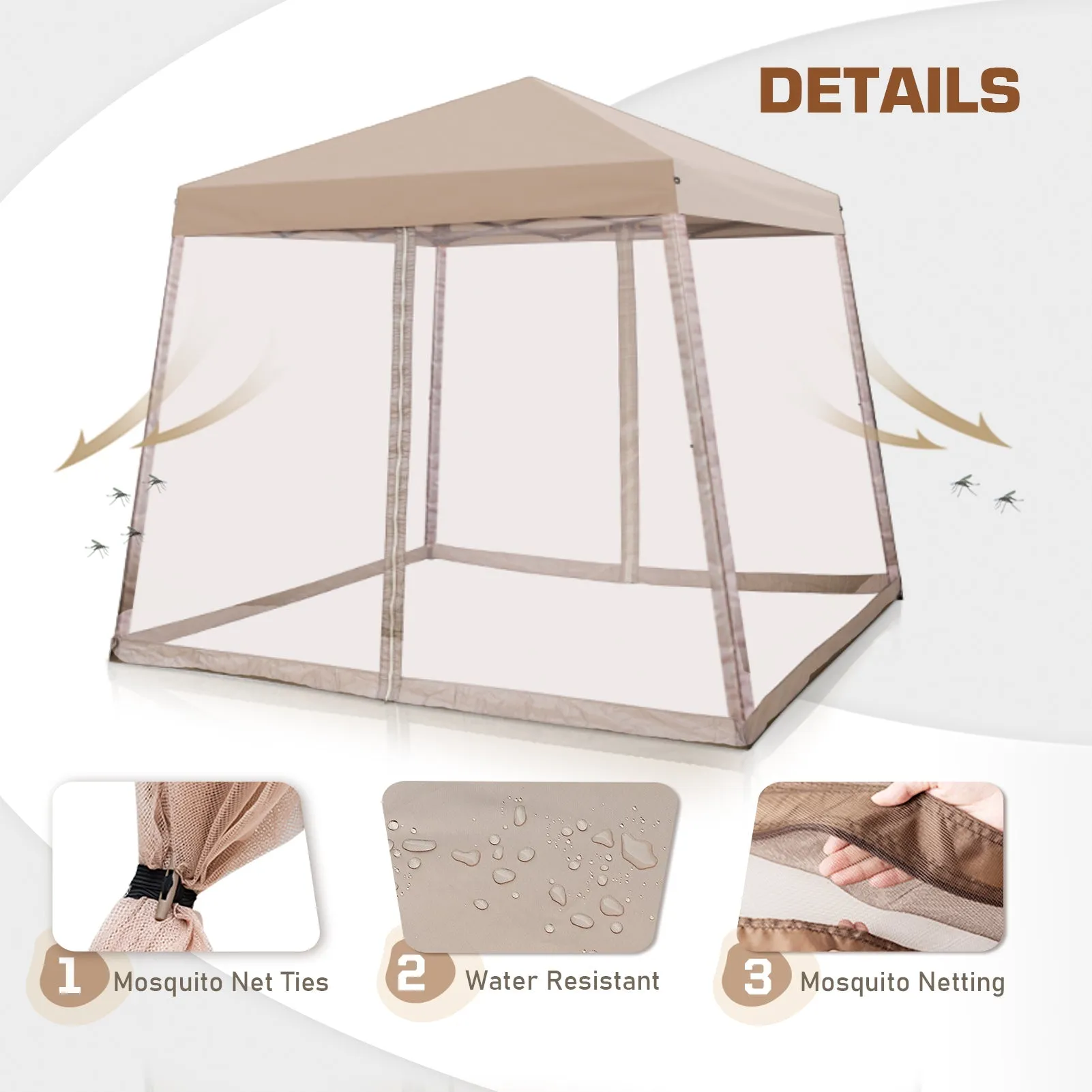 EAGLE PEAK 10x10 Slant Leg Easy Setup Pop Up Canopy Tent with Mosquito Netting 64 sqft of Shade