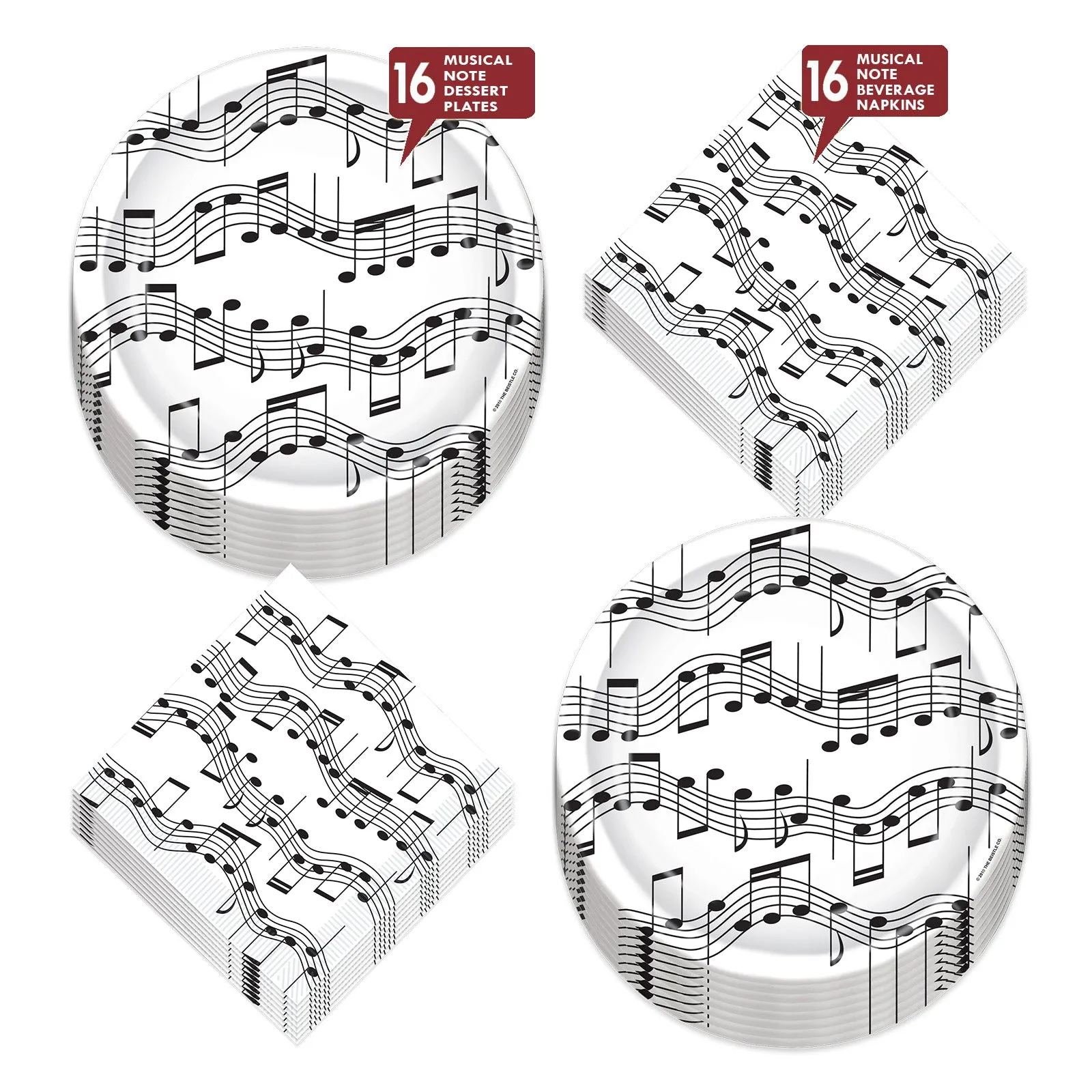 Musical Party Music Note Paper Dessert Plates and Beverage Napkins (Serves 16)