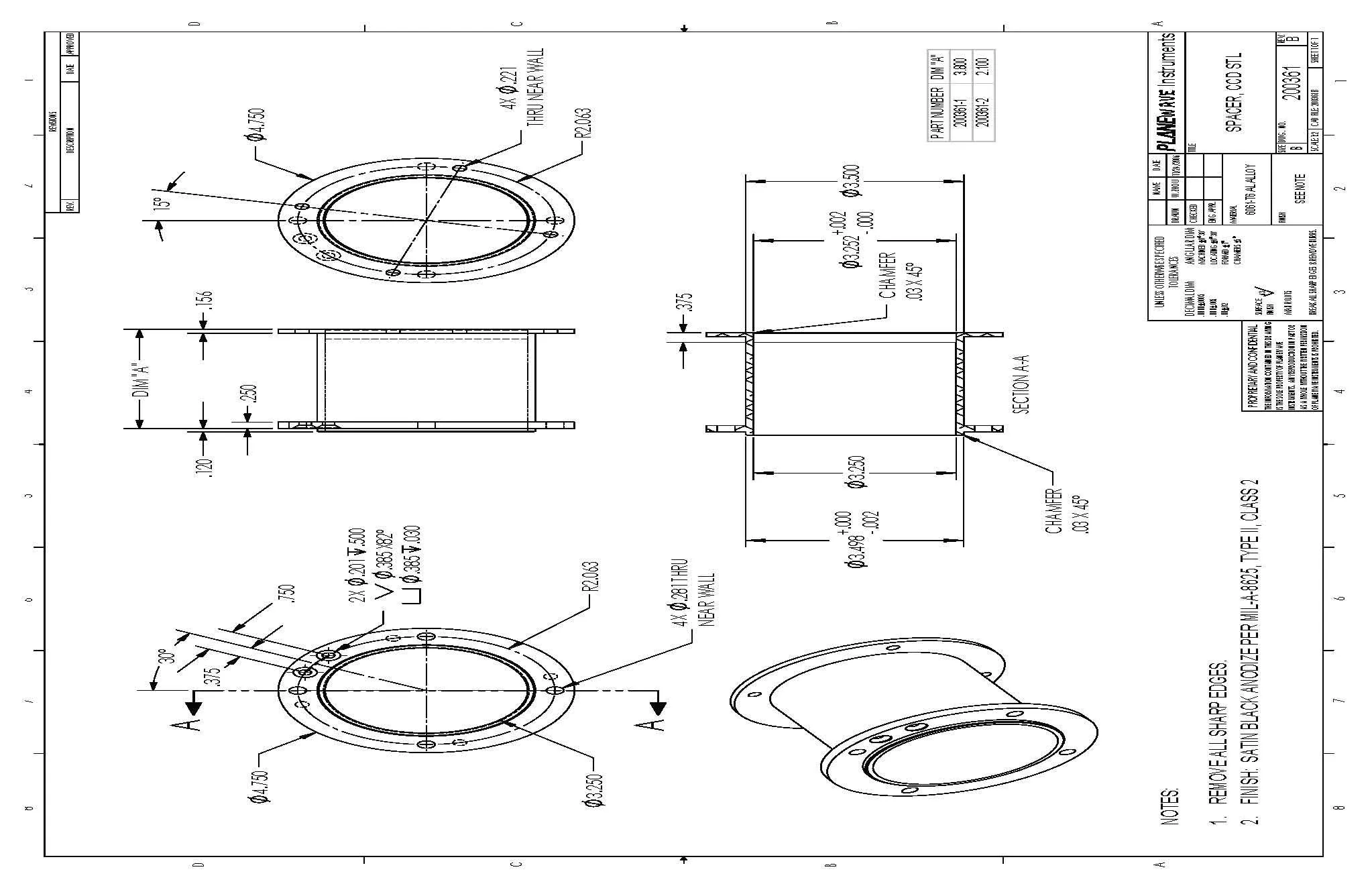 PlaneWave Secure Fit CCD Spacer for CDK17/20 - 2.1-inch Length