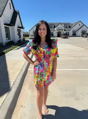 Tropical Print Poplin Dress