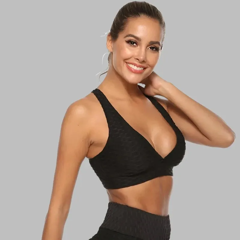 Women Fitness Elevate Your Workout Style: Backless Fitness Deep V-neck Yoga Bra